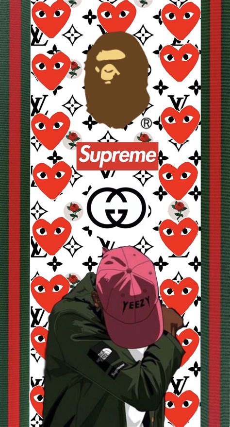 guy wearing cdg gucci supreme